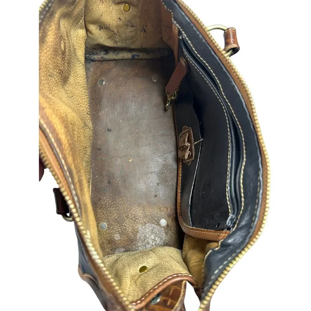 Brahmin Satchel Handbag Brown Croc Embossed Leather Classic